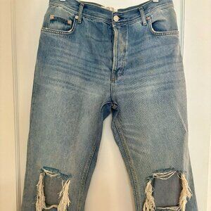 Free People Distressed Boyfriend Jeans, Size 27